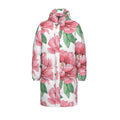 Pink Flower Print Unisex Long Down Jacket