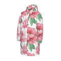 Pink Flower Print Unisex Long Down Jacket