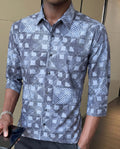 Men's Plus Size Geometric Print Slim Fit Casual Shirt