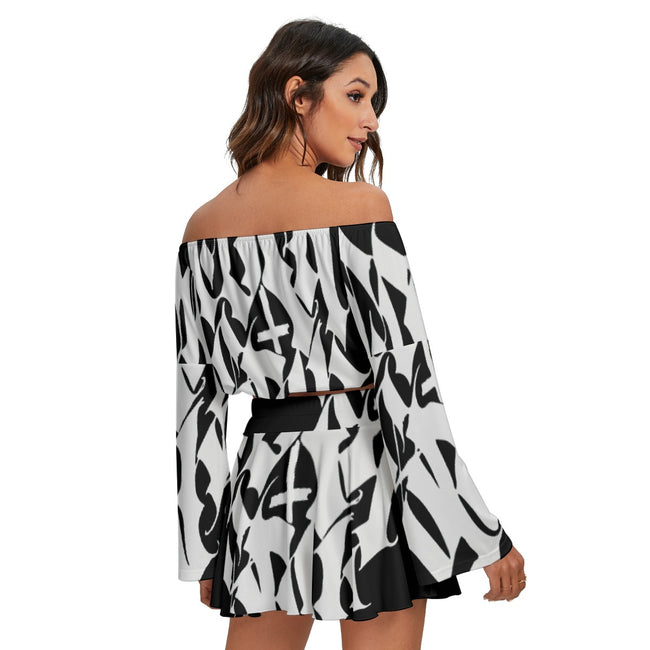 Keep the Faith All-Over Print Women's Off-shoulder Top And Skirt Set
