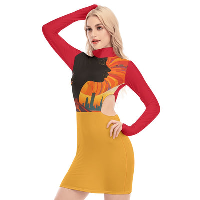 All-Over Print Women's Waist Hollow Hip Dress