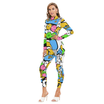 Toon Village Women's Long-sleeved High-neck Jumpsuit With Zipper
