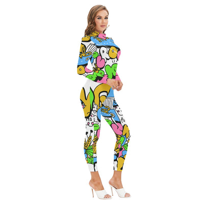 Toon Village Women's Long-sleeved High-neck Jumpsuit With Zipper