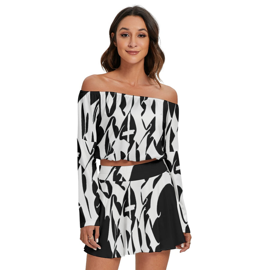 Women's Off-shoulder Cross Top And Skirt Set