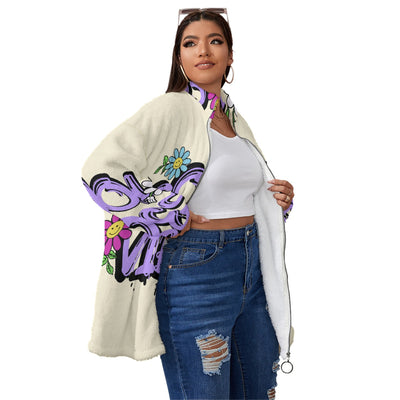 Good-Vibes-Unisex Borg Fleece Stand-up Collar Coat With Zipper Closure(Plus Size)