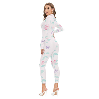 Robavian Flower Print-Women's Long-sleeved High-neck Jumpsuit With Zipper