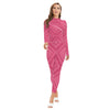 Hot Pink Women's Long-sleeved High-neck Jumpsuit With Zipper