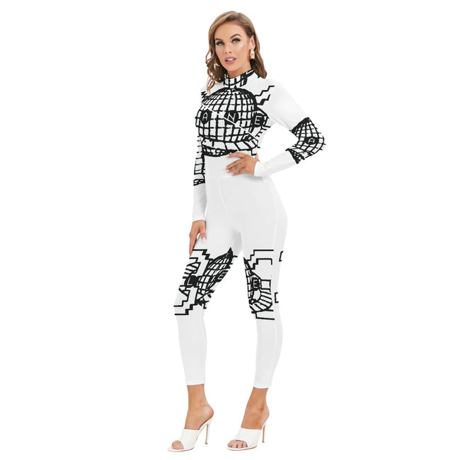 Smiley-Women's Long-sleeved High-neck Jumpsuit With Zipper