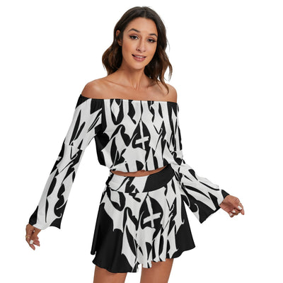 Women's Off-shoulder Cross Top And Skirt Set