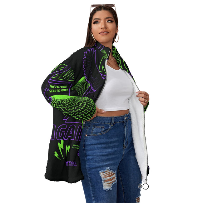 The Future is Now Unisex Borg Fleece Stand-up Collar Coat With Zipper Closure(Plus Size)