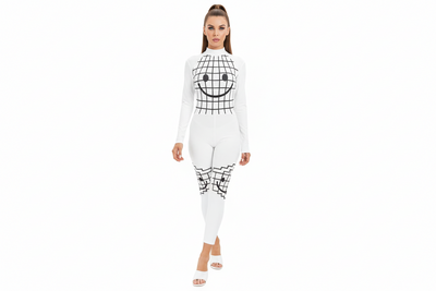 Smiley-Women's Long-sleeved High-neck Jumpsuit With Zipper