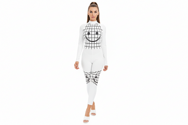 Smiley-Women's Long-sleeved High-neck Jumpsuit With Zipper