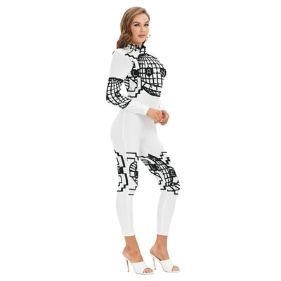 Smiley-Women's Long-sleeved High-neck Jumpsuit With Zipper