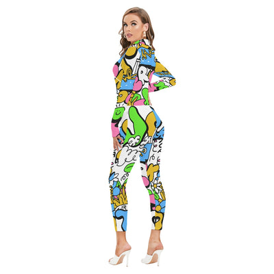 Toon Village Women's Long-sleeved High-neck Jumpsuit With Zipper