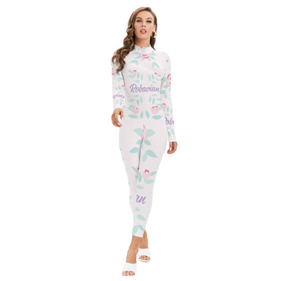 Robavian Flower Print-Women's Long-sleeved High-neck Jumpsuit With Zipper
