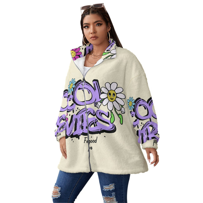 Good-Vibes-Unisex Borg Fleece Stand-up Collar Coat With Zipper Closure(Plus Size)