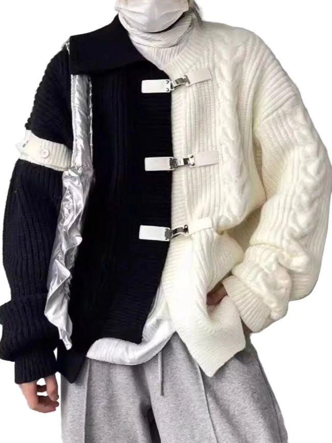 Men's Plus Size Two-Tone Buckle Closure Knit Cardigan