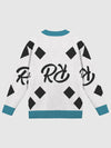 Black-White Unisex Cardigan w/Cyan Trim