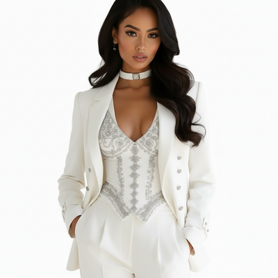 The Oprah-3 Piece Embroidered Suit-with Corset & Choker Necklace