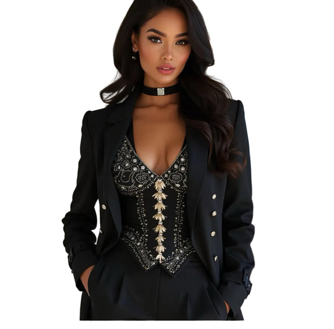 The Oprah-3 Piece Embroidered Suit-with Corset & Choker Necklace