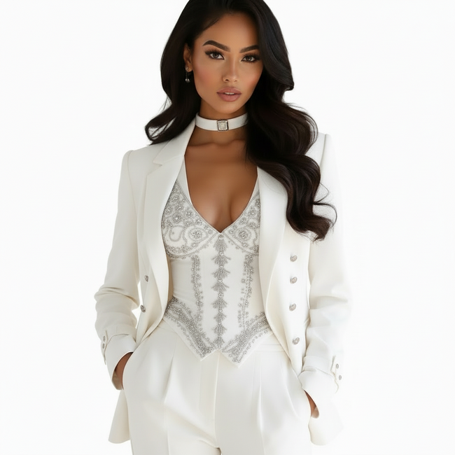 The Oprah-3 Piece Embroidered Suit-with Corset & Choker Necklace