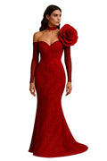 Off-Shoulder Gown, Rose Detail, Fitted