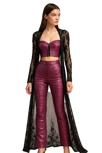 Sparkly magenta set with lace duster