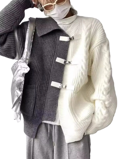 Men's Plus Size Two-Tone Buckle Closure Knit Cardigan
