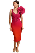 Ombre Bandage Dress w/Rose Embellishment