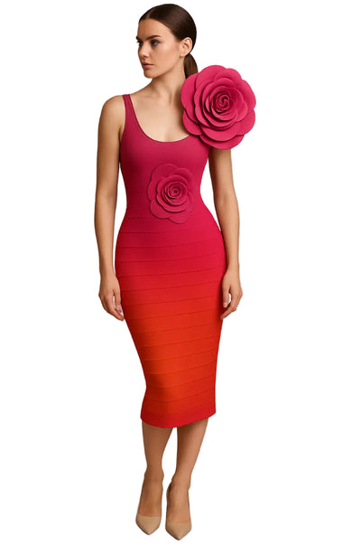 Ombre Bandage Dress w/Rose Embellishment
