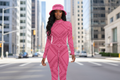 Hot Pink Robavian-Women's Long-sleeved High-neck Jumpsuit With Zipper