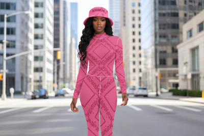 Hot Pink Robavian-Women's Long-sleeved High-neck Jumpsuit With Zipper