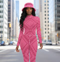 Hot Pink Robavian-Women's Long-sleeved High-neck Jumpsuit With Zipper