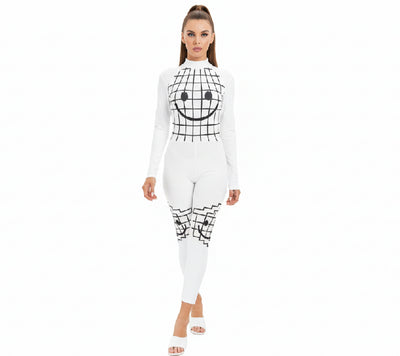 Smiley-Women's Long-sleeved High-neck Jumpsuit With Zipper