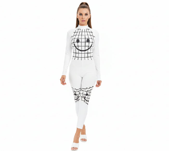 Smiley-Women's Long-sleeved High-neck Jumpsuit With Zipper