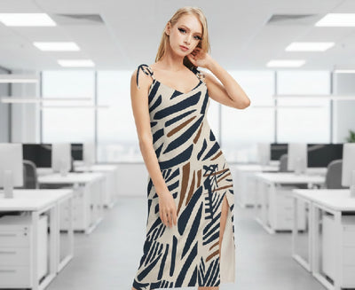 Zebra Pattern Women's Print Tie Strap Split Dress