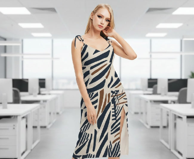 Zebra Pattern Women's Print Tie Strap Split Dress