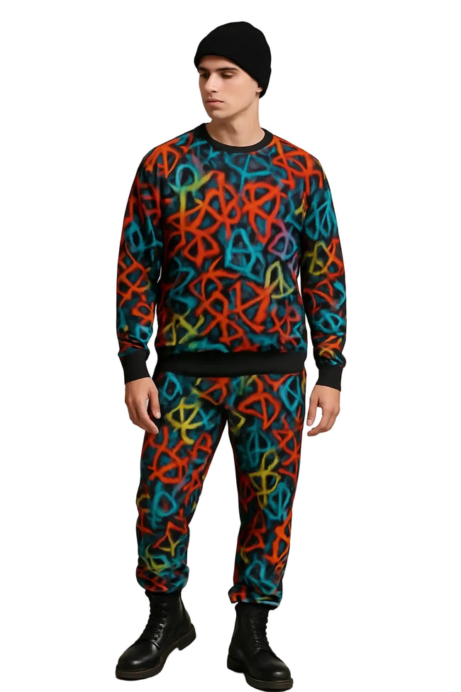Colorful graffiti print sweatshirt and pants
