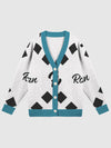 Black-White Unisex Cardigan w/Cyan Trim