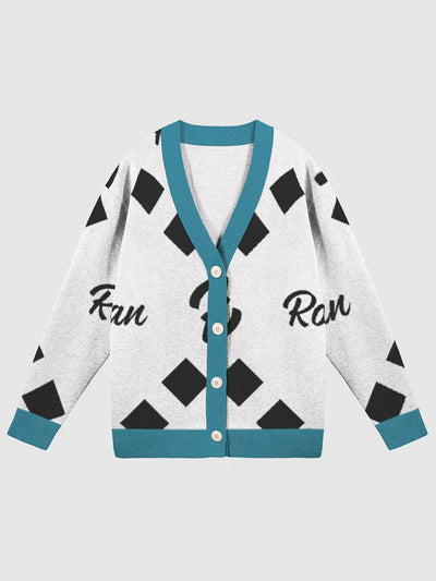 Black-White Unisex Cardigan w/Cyan Trim